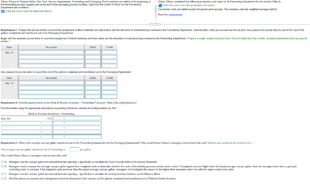 6,800 gallons Wilson Winery Production Cost Report - Fermenting Department (Partial) Month
