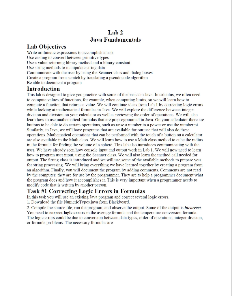 Java Fundamentals Lab 2 Java Fundamentals Lab Obiectives Write arithmetic expressions to