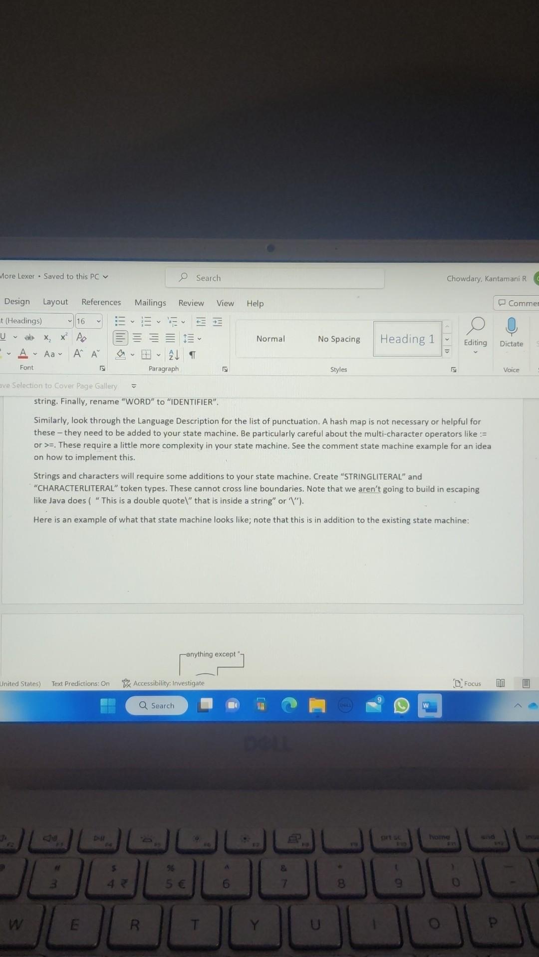 work toward completing our lexer. We will start by switching from just