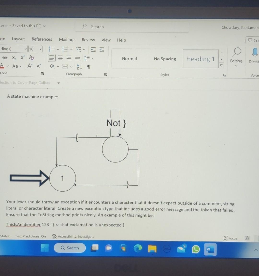 We will process string and character literals ("'hello" 'a'), deal with/ignore comments