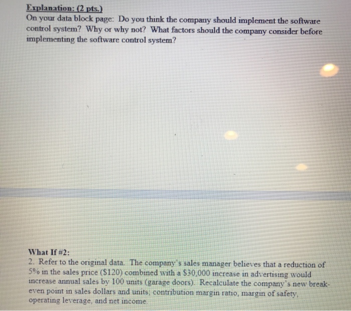$2,400.00 What If #1 S Unit selling price Variable cost per unit