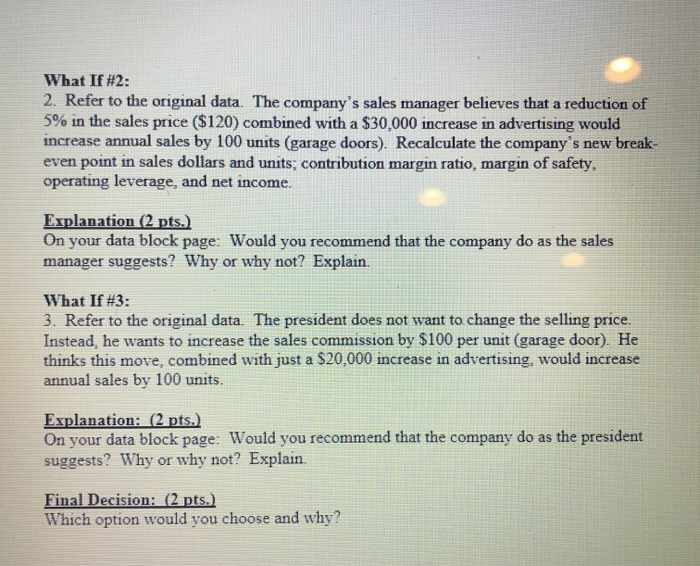 Contribution margin per unit Monthly fixed costs Volume sold (in units) per
