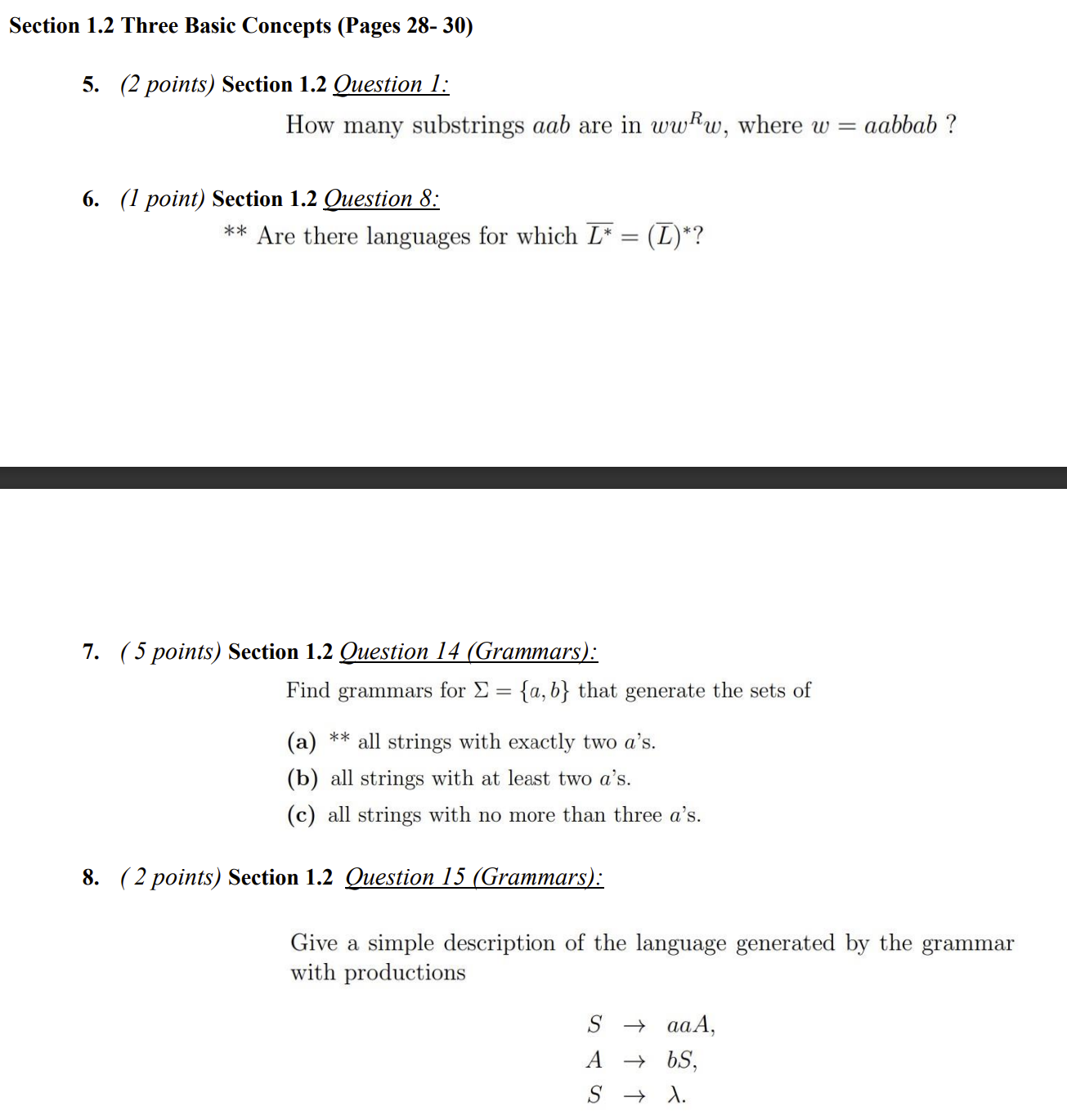  Section 1.2 Three Basic Concepts (Pages 28-30) (2 points) Section 1.2