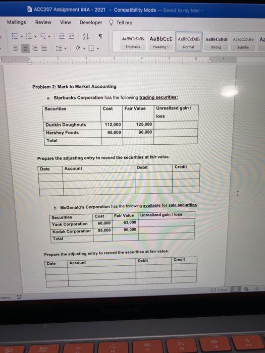 ACC207 Principles of Accounting II Assignment 84A Problem 1: The following data