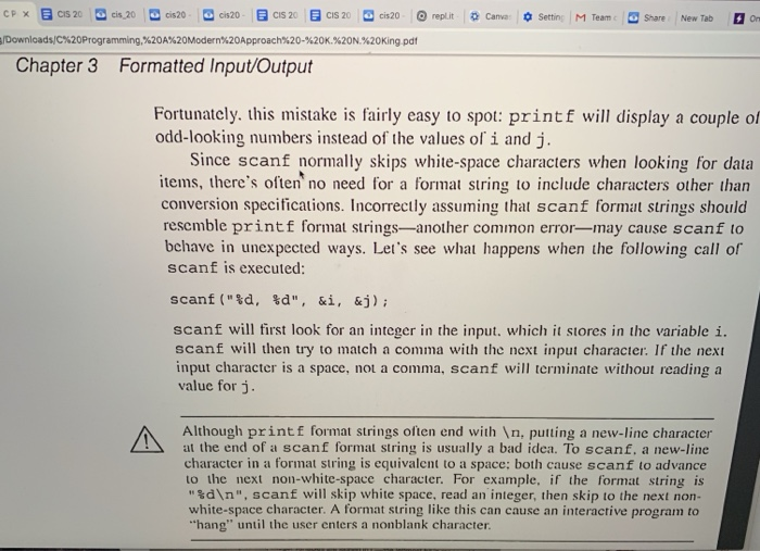 only conversion specifica- tions, as in the following example: int i, j