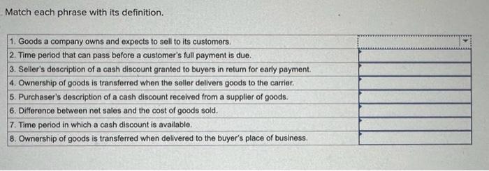  Match each phrase with its definition