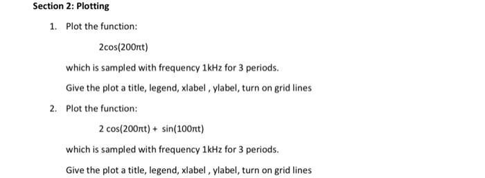want it as a matlab code 1. Plot the function: 2cos(200t) which