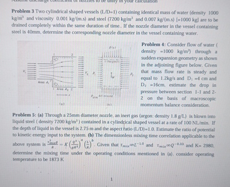  Problem 3 Two cylindrical shaped vessels (LD-1) containing identical mass of