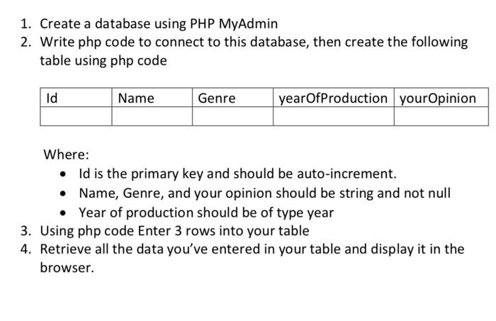 write it using pdo class and html 1. Create a database using