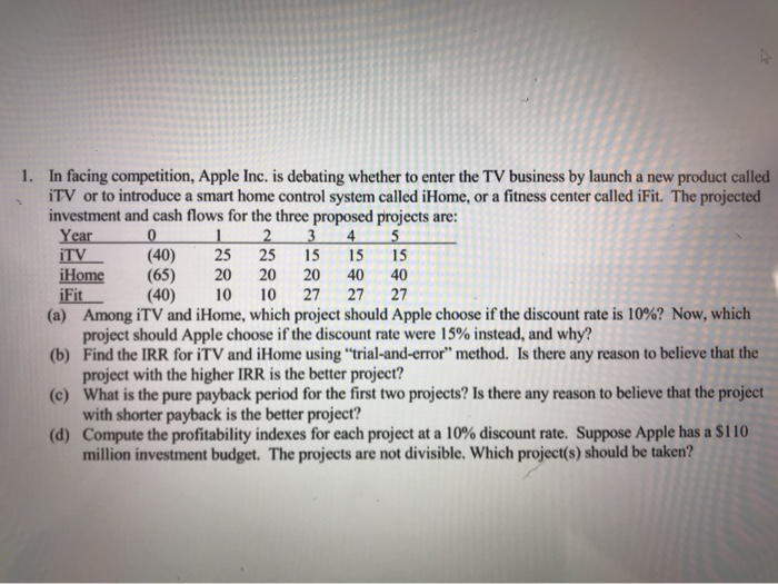  1. In facing competition, Apple Inc. is debating whether to enter