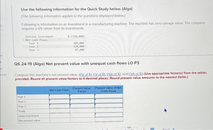  Use the following information for the Quick Study below. (Algo) [The