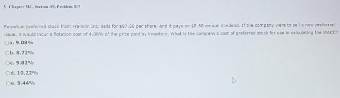  3. Chapter MC, Section .09, Problem 017 Perpetual preferred stock from
