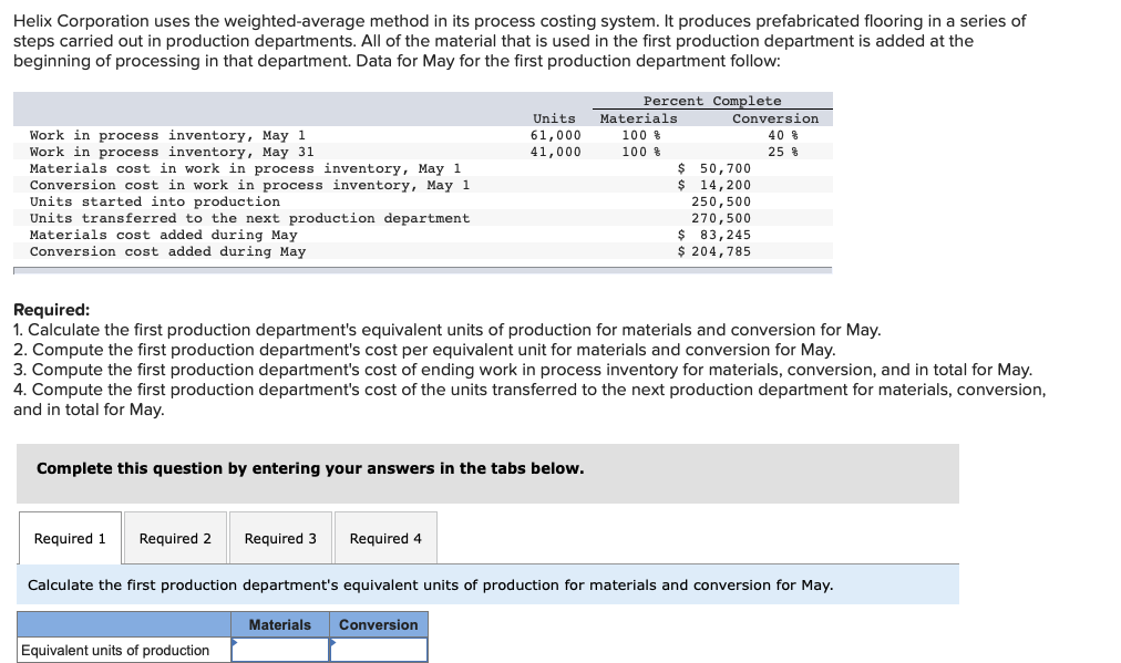 Chapter 5 Helix Corporation uses the weighted-average method in its process costing