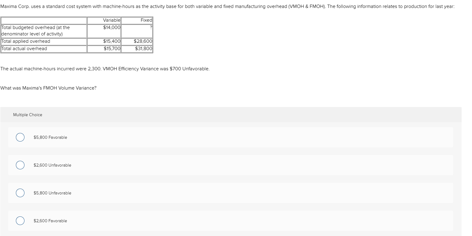 activity base for both variable and fixed manufacturing overhead (VMOH & FMOH).