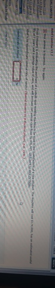  TA NEXT ETAL CHAPTER Brief Exercise 13.7 x Your answer is