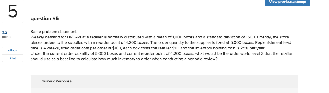  View previous attempt 5 question #5 3.2 points Same problem statement: