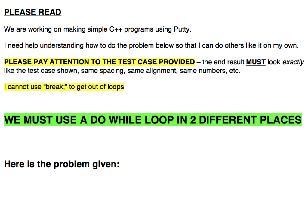  PLEASE READ We are working on making simple C++ programs using
