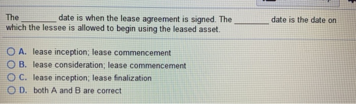  The which the lessee is allowed to begin using the leased