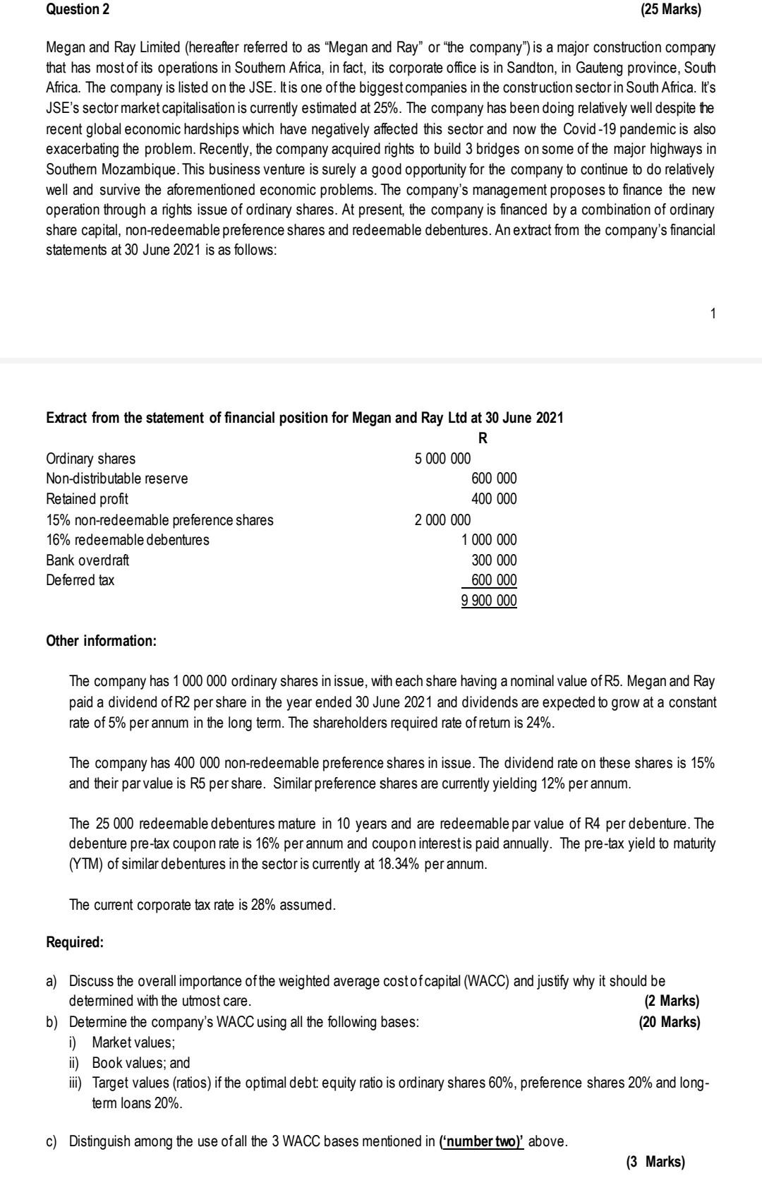  Question 2B & 2C please, thanks Question 2 (25 Marks) Megan