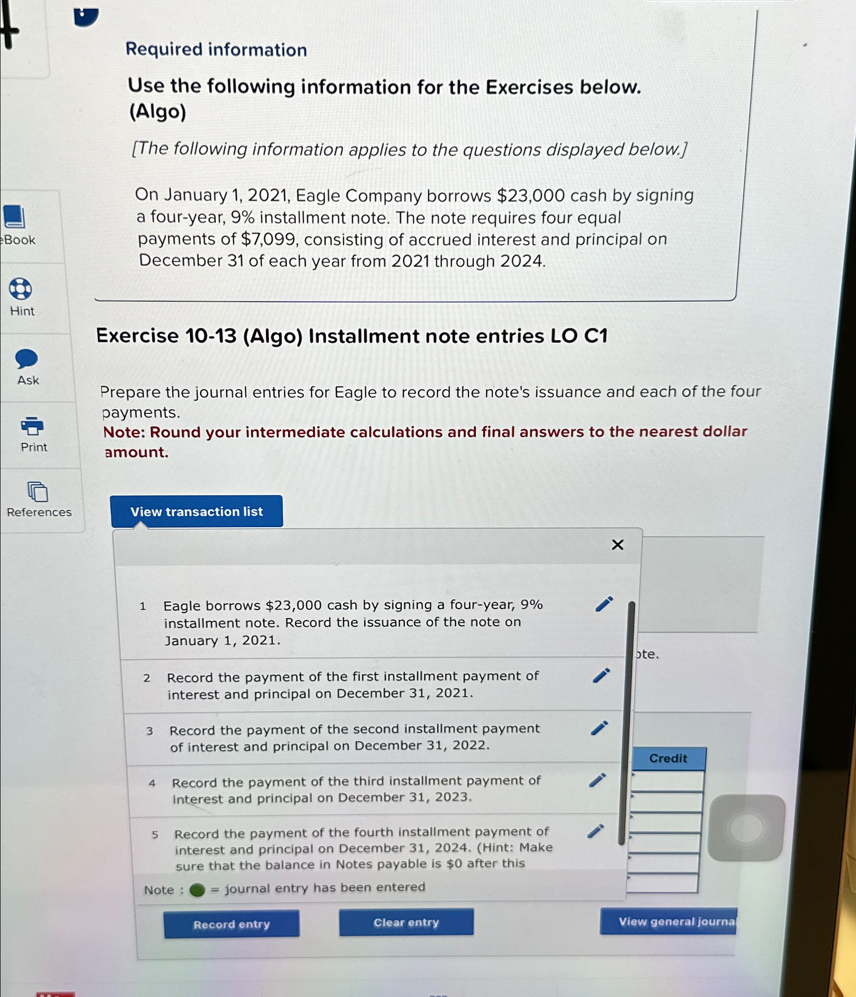  Required information Use the following information for the Exercises below. (Algo)