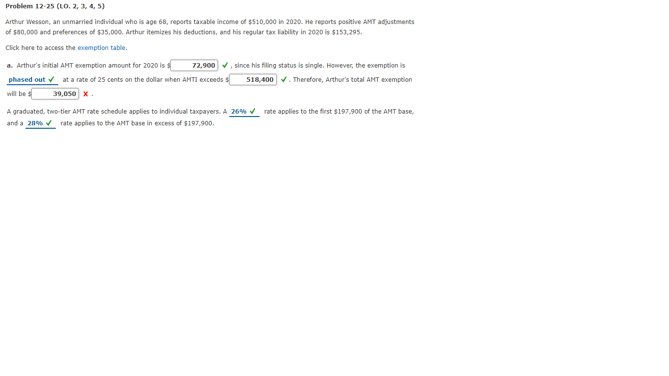 Problem 12-25 (LO. 2, 3, 4, 5) Arthur Wesson, an unmarried