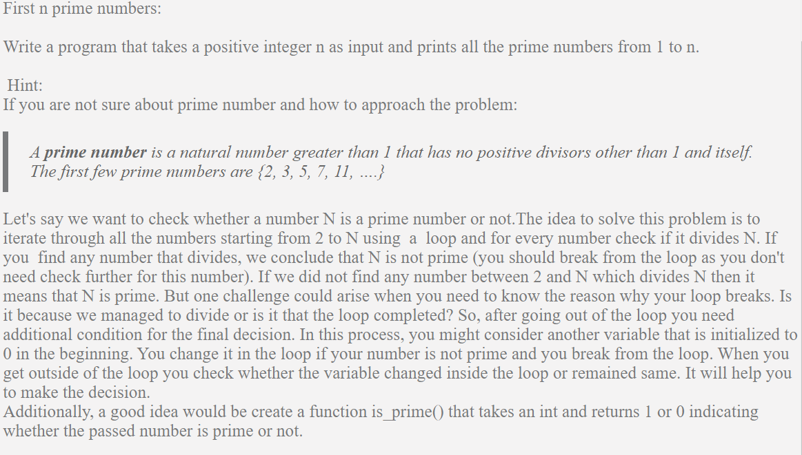 Programming C language First n prime numbers: Write a program that takes