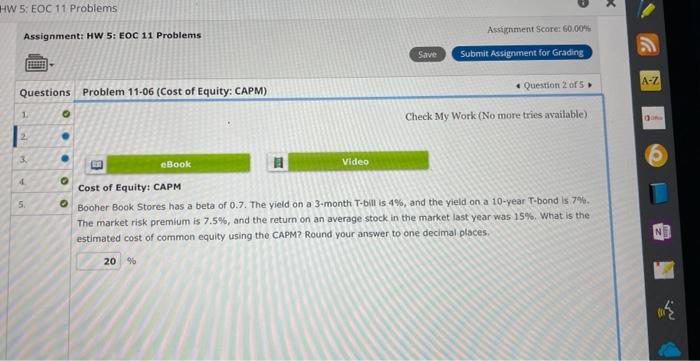  HW 5: EOC 11 Problems Assignment: HW 5: EOC 11 Problems