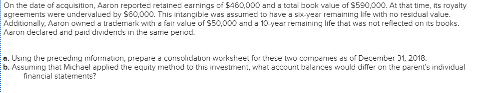 statements of Michael Company and Aaron Company as of December 31, 2018