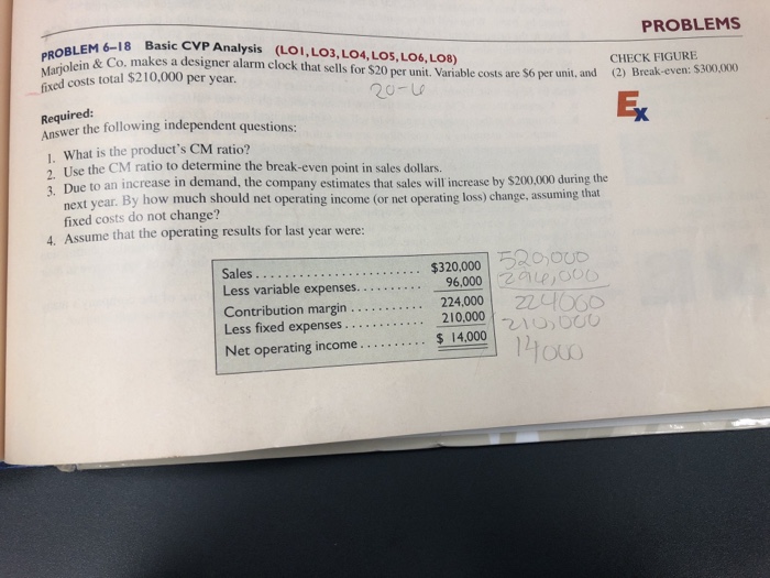  Marjolein & Co managerial accounting questions 1-5 PROBLEMS 6-18 Basic CVP
