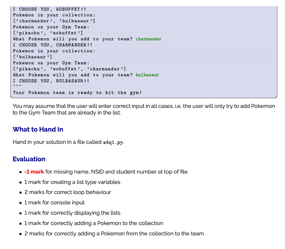 and manipulate lists. Degree of Difficulty: Easy Pokemon are fantastic creatures that
