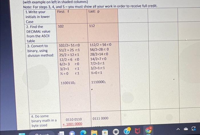  (with example on left in shaded columns)