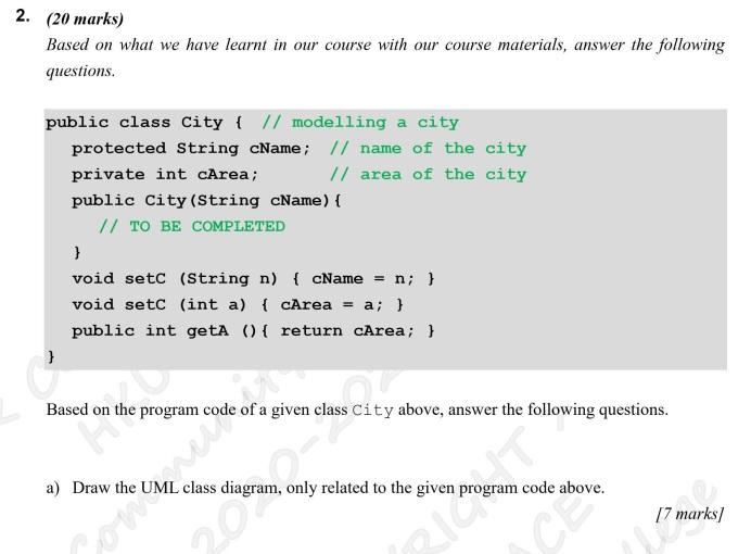 Java Object-Oriented Programming Short Questions 2. (20 marks) Based on what we