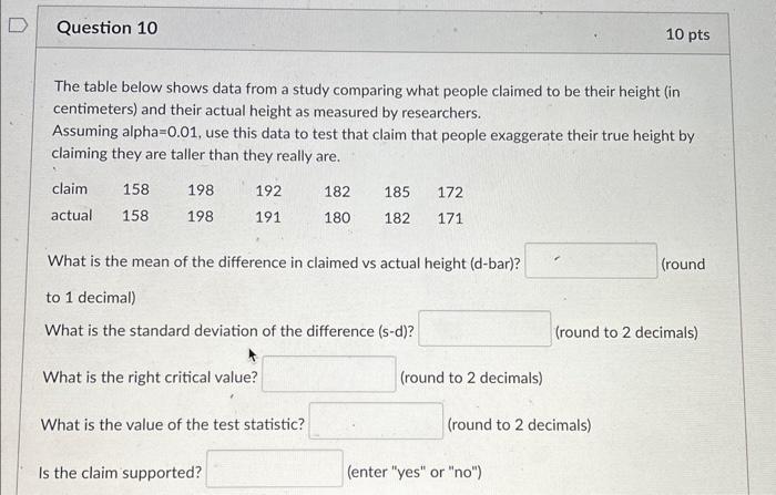  The table below shows data from a study comparing what people