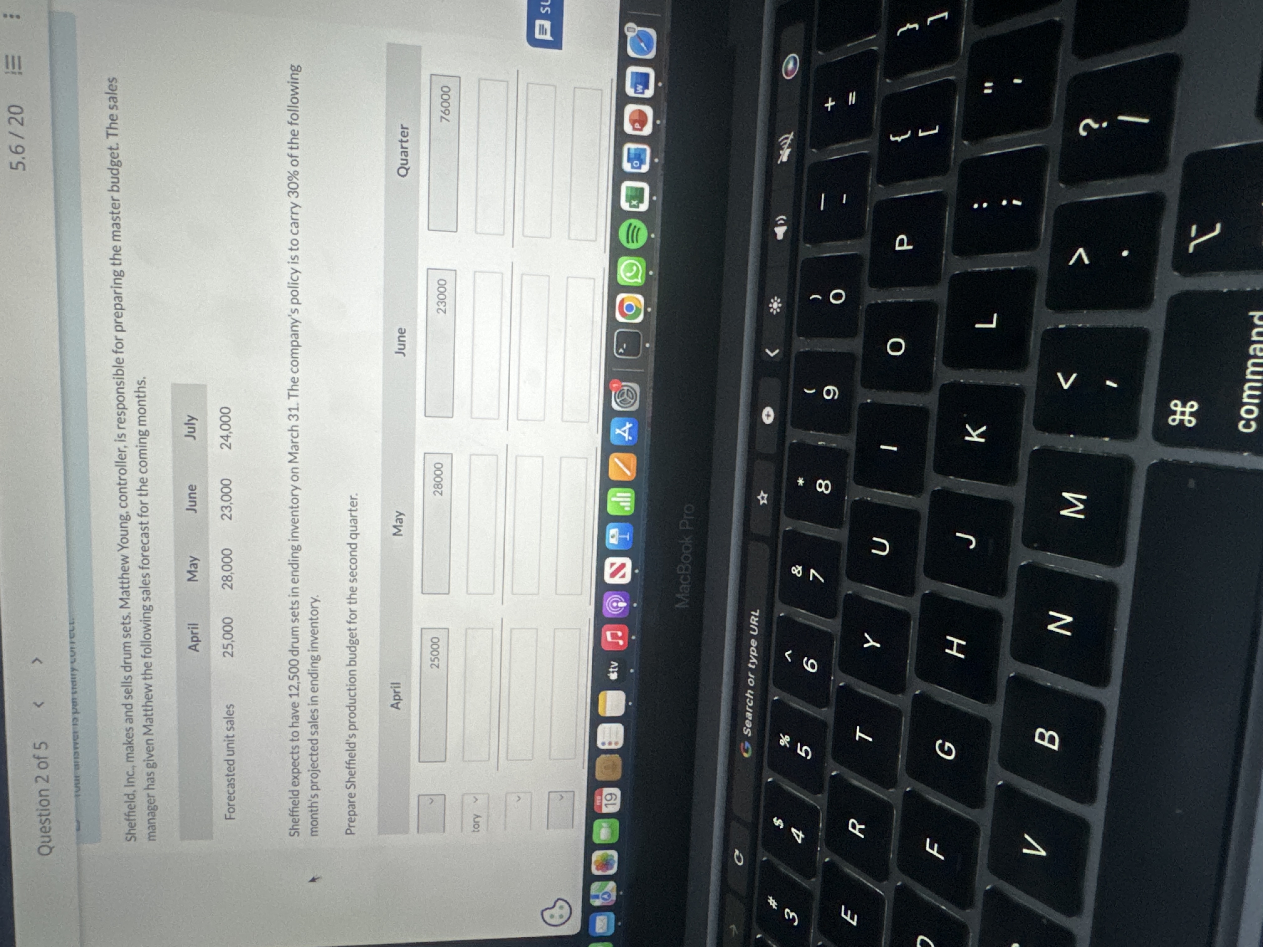  Sheffeld, Inc., makes and sells drum sets. Matthew Young, controller, is