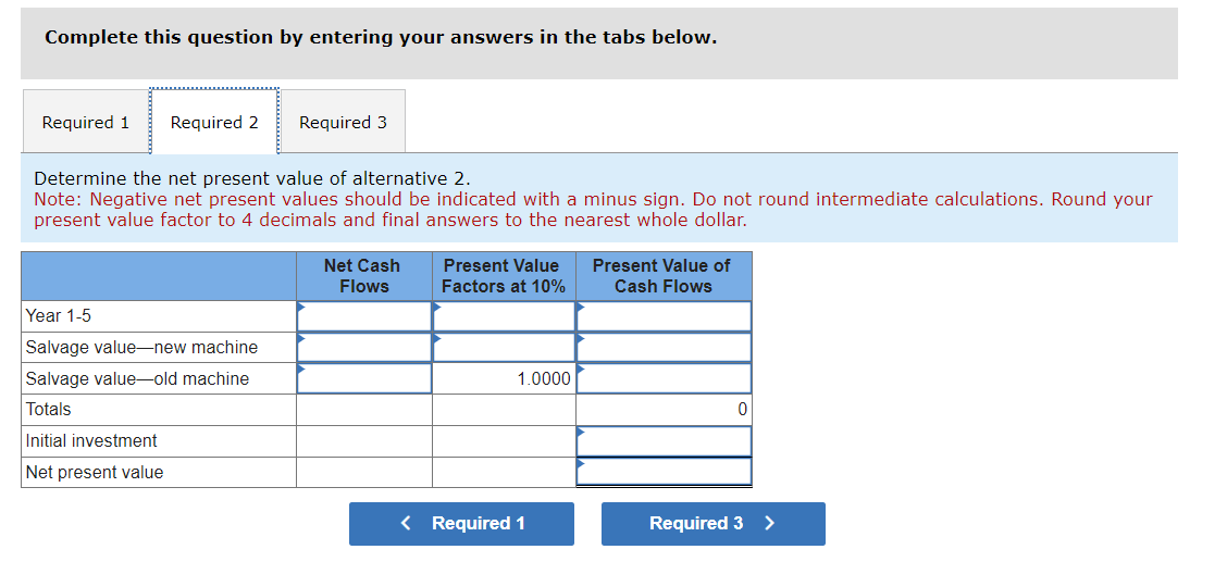 with a new machine. Information about the two alternatives follows. Management requires