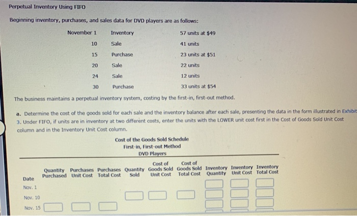  Perpetual Inventory Using FIFO Beginning inventory, purchases, and sales data for