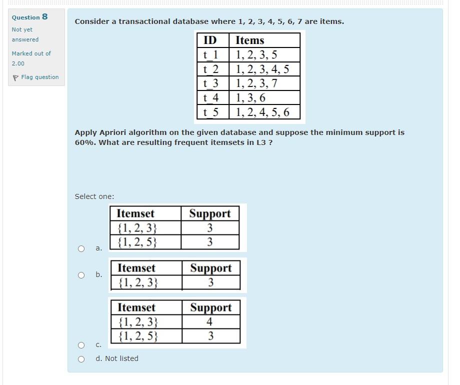  Question 8 Consider a transactional database where 1, 2, 3, 4,