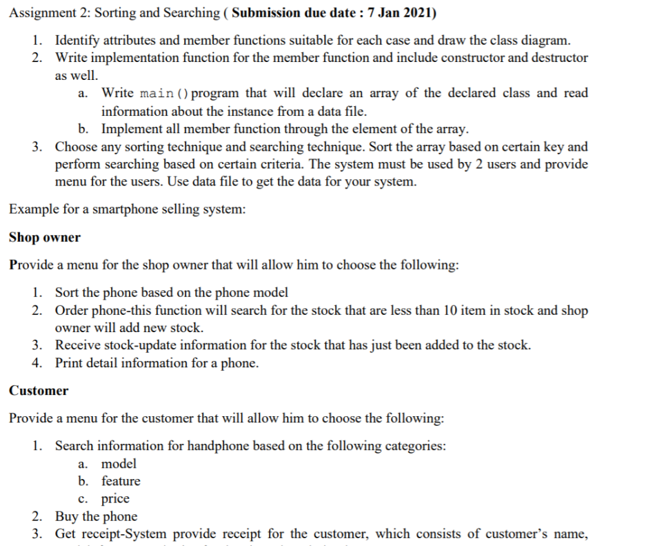  Assignment 2: Sorting and Searching ( Submission due date: 7 Jan