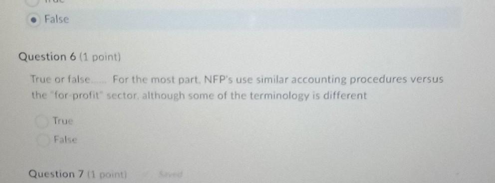 NFPs than it is for the "for-profit" sector True False Question 4
