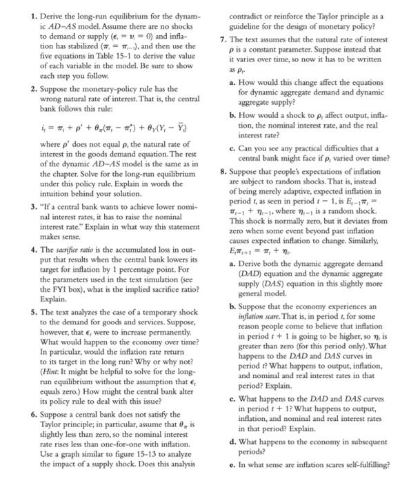  1. Derive the long-run equilibrium for the dynam- contradict or reinforce