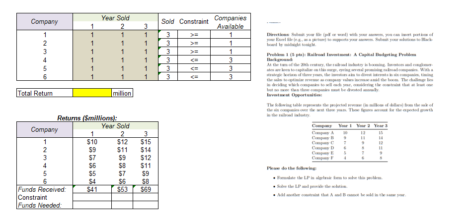 Please provide solutions & fill out excel table Directions Submit your file