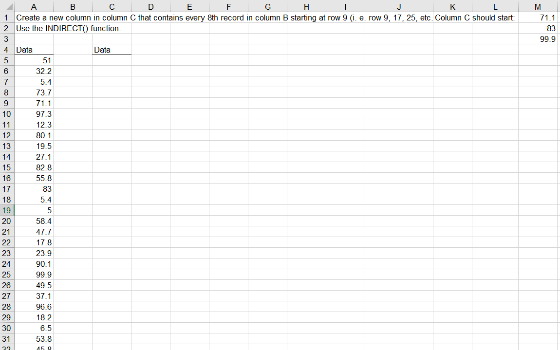 Excel problem D E F G H I | 1 Create a