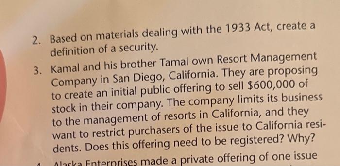 wk10 2. Based on materials dealing with the 1933 Act, create a