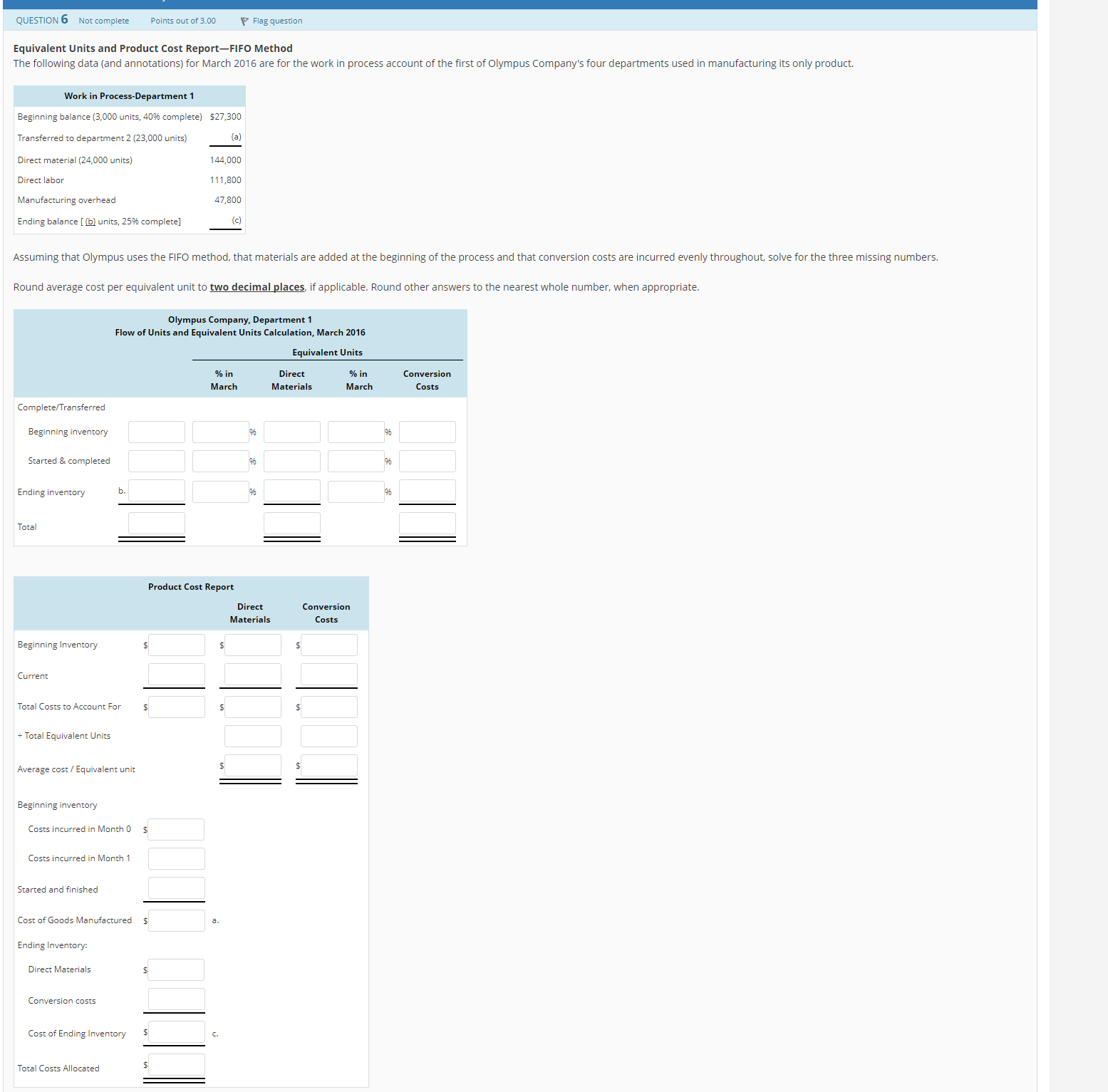 Equivalent Units and Product Cost ReportFIFO Method The following data (and annotations)