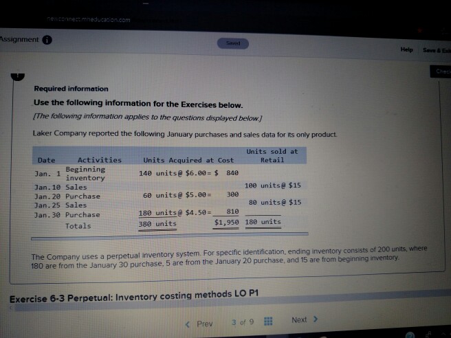  enconnect mneducation.comm ssignment 0 Help Save& Required information Use the following