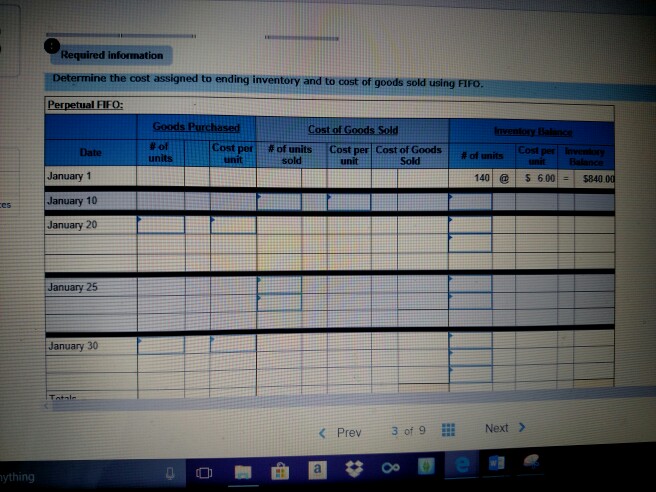 Acquired at Cost 3an. I inventory Jan. 18 Sales Jan. 20 Purchase