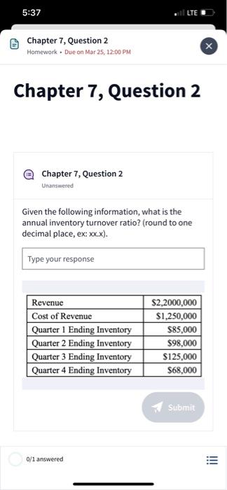 25, 12:00 PM Chapter 7, Question 1 @ Chapter 7, Question 1