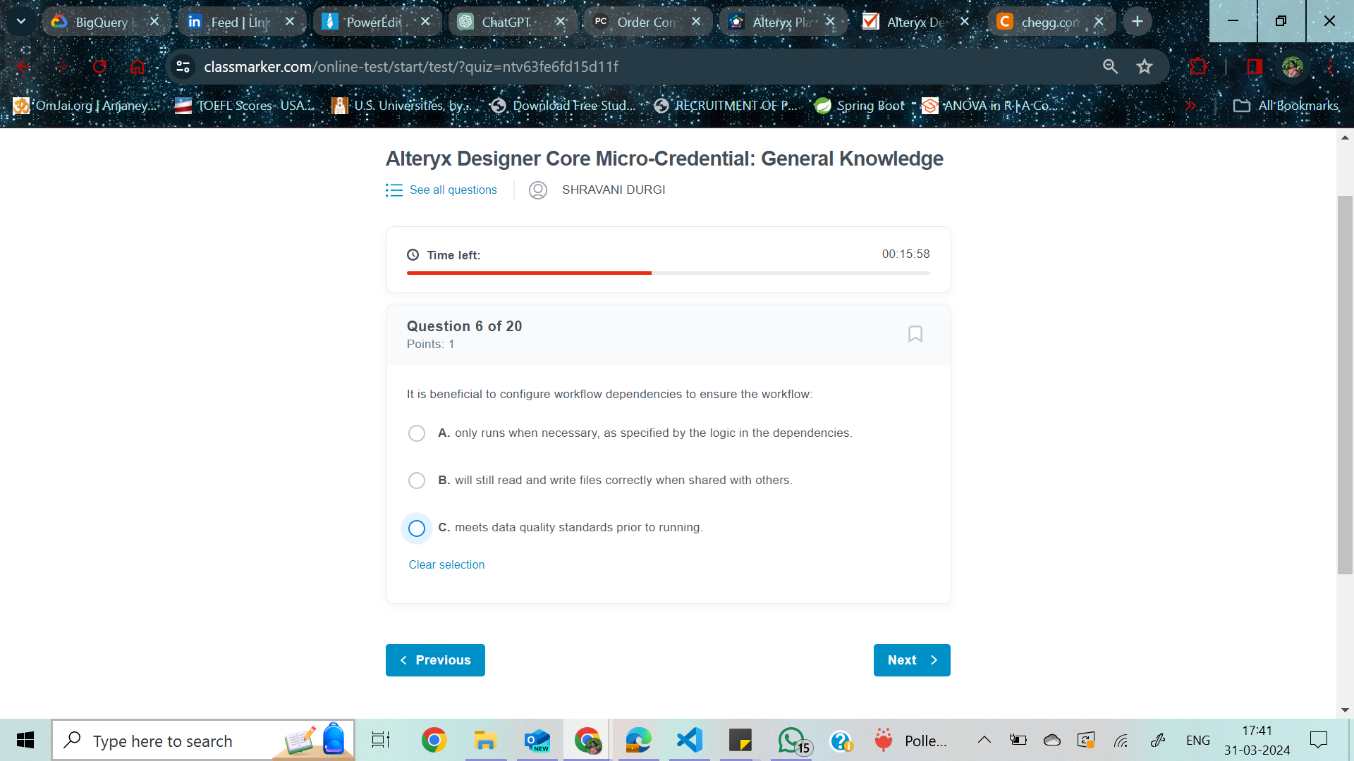  Alteryx Designer Core Micro-Credential: General Knowledge Question 6 of 20 Points: