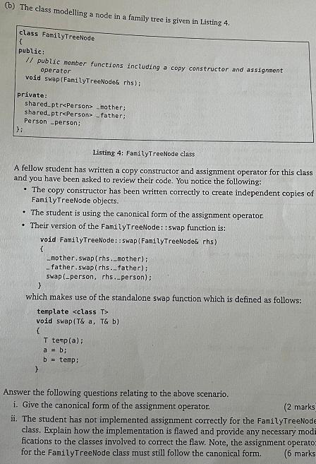  (b) The class modelling a node in a family tree is
