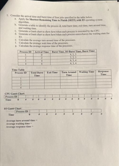 This is operating systems algorithm calcutions using shortest remaining time to finish